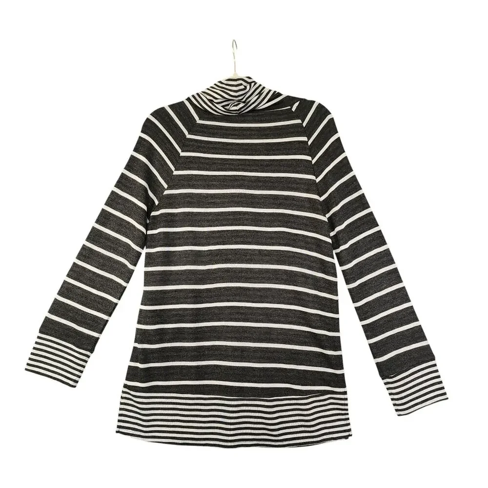 Chicos Zenergy Womens Striped Cowl Neck Tunic Sweater Size Small‎ Heather Gray